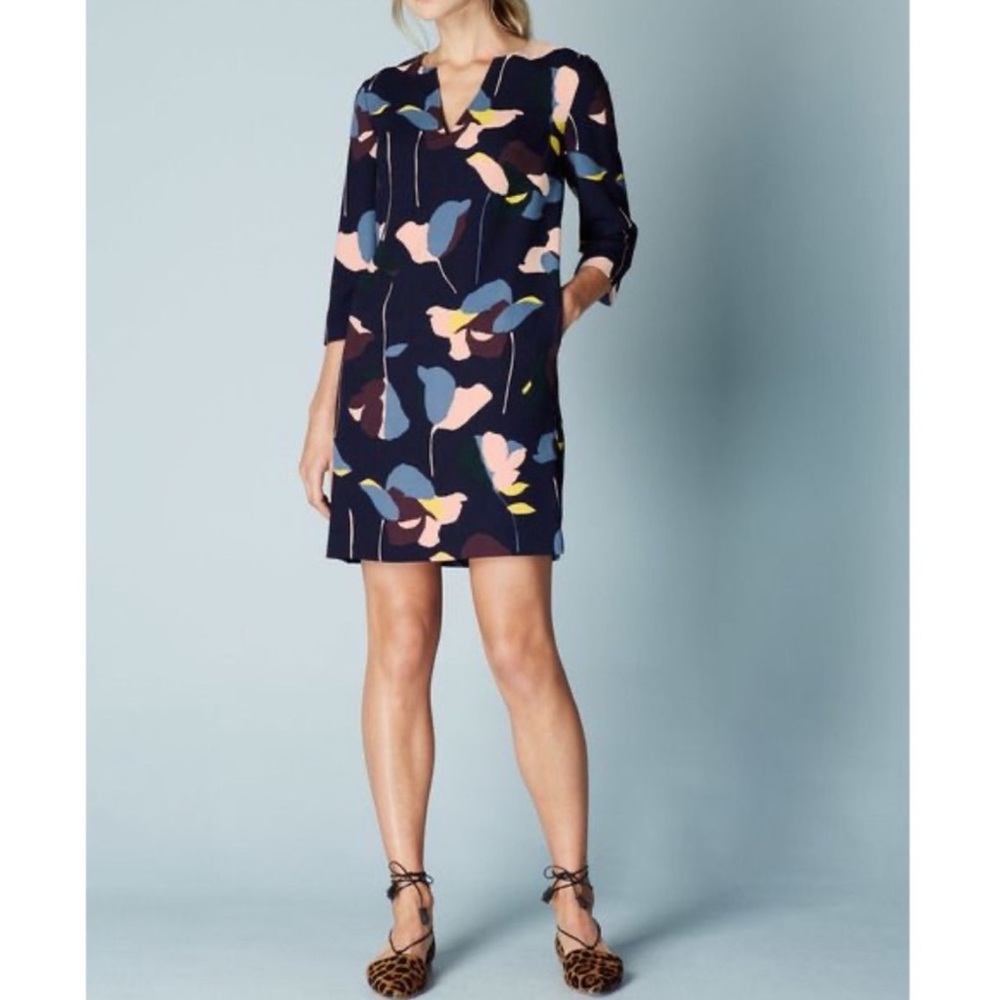 Boden Easy Notch Carbon Blue Evergreen Shift Dress sz 10L Tall